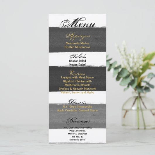 25 Cartes de menu Ombre Stripe Black Line Fade Wat (Debout devant)