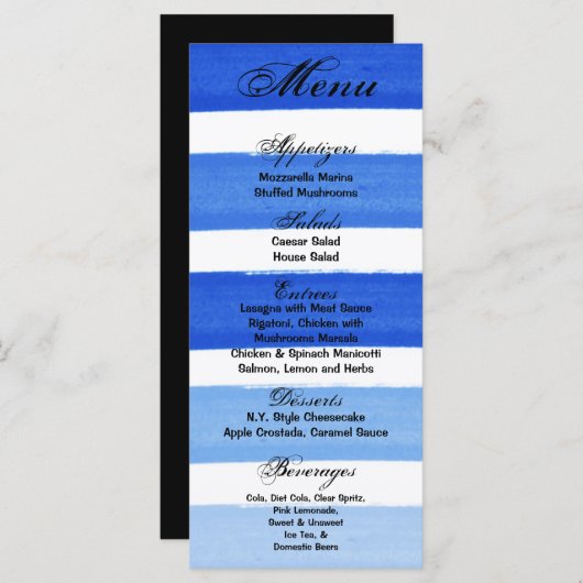 25 Cartes de menu Ombre Stripe Blue Line Fade Wate (Devant / Derrière)