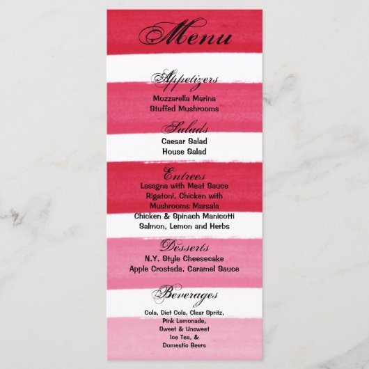 25 Cartes De Menu Ombre Stripe Pink Line Fade Wate (Devant)