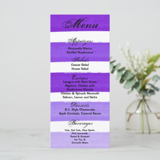 25 Cartes De Menu Ombre Stripe Purple Line Fade Wa (Debout devant)