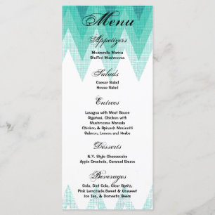 25 Cartes de menu Ombre Turquoise Chevron