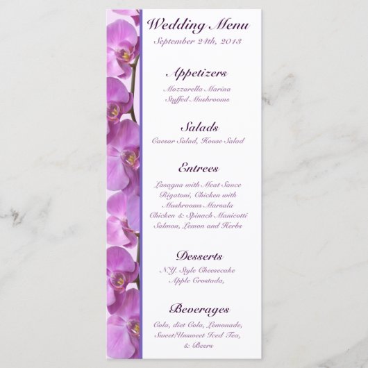 25 Cartes de menu Orchidées violettes sur pierre (Devant)