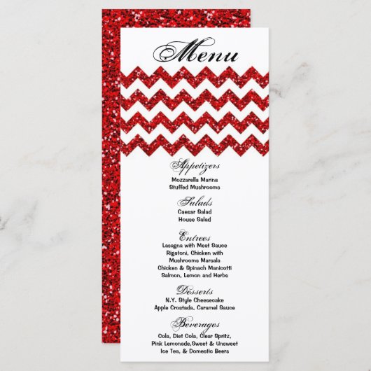 25 Cartes de menu Parties scintillant rouge Chevro (Devant / Derrière)