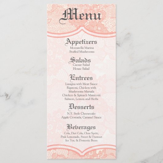 25 Cartes de menu Pays Dentelle de corail Impressi (Devant)