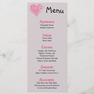 25 Cartes de menu Pétales florales rose Rose Coeur