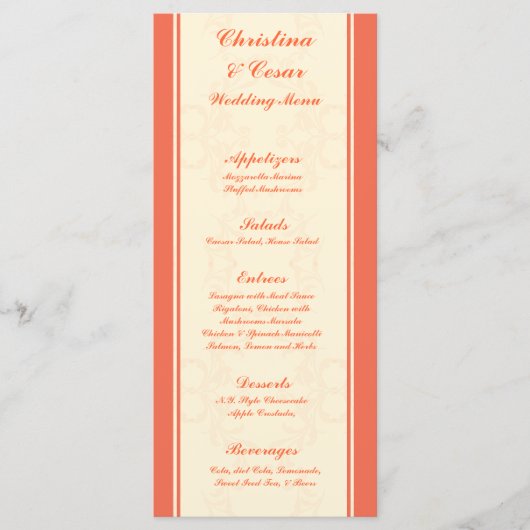 25 Cartes de menu Pinkish/Peach Formal Scrolls Élé (Devant)