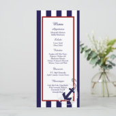 25 Cartes de menu pour Mariage nautique Ancre bleu (Debout devant)
