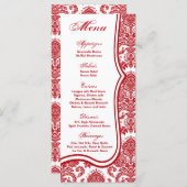 25 Cartes de menu Rouge Crimson Blanc Damask Lace  (Devant / Derrière)
