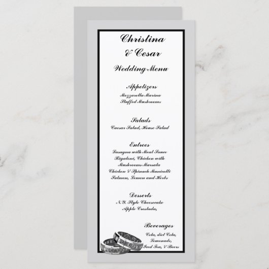 25 Cartes de menu Son/Ses Diamond Mariage Bagues (Devant / Derrière)