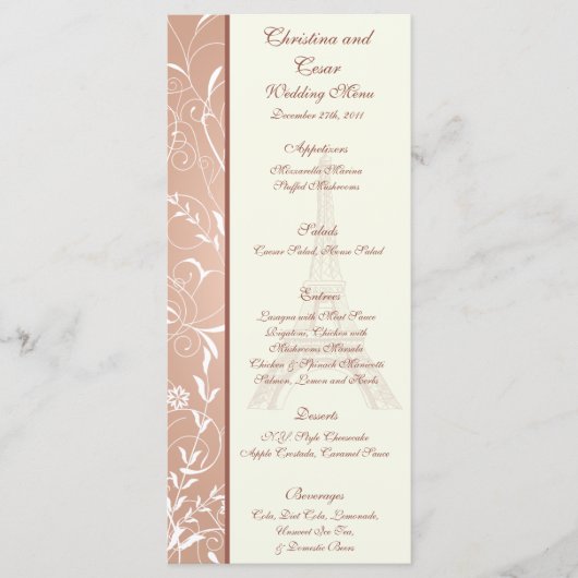 25 Cartes de menu Spirale florale à Paris (Devant)