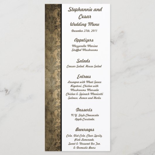 25 Cartes de menu Vintage Brown Damask (Devant)