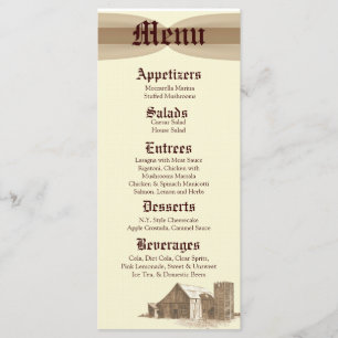 25 cartes de menu Vintage Country Barn Farm Silo