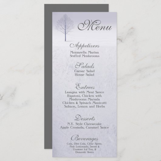 25 Cartes de menu Winter Wonderland Trees Snow Woo (Devant / Derrière)