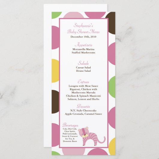 25 Cartes Menu Jungle Queen Tiger Safari Zoo Anima (Devant / Derrière)