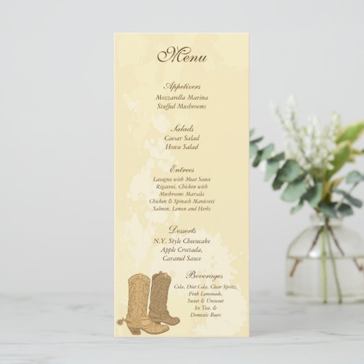 25 Cowboy Wedding Menu Labels (Staand voorkant)