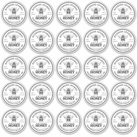 25 Custom Mason Jar Honey Labels 2.25" met Bee (Voorkant)