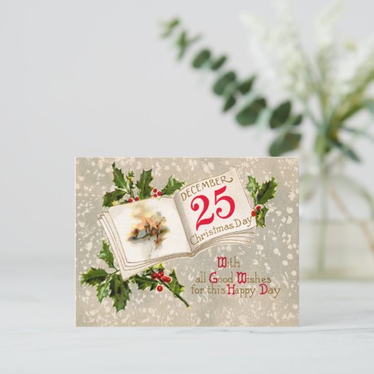 25 dec Kerk Holly Snow Briefkaart (Staand voorkant)