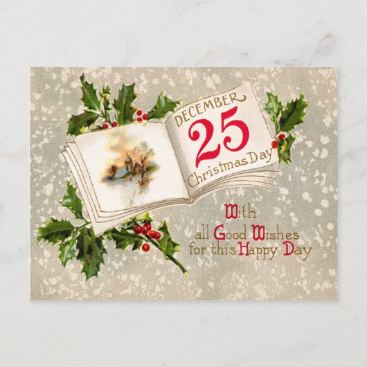 25 dec Kerk Holly Snow Briefkaart