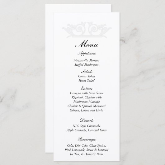 25 Élégantes Balises de menu Mariage blanc/argent (Devant / Derrière)