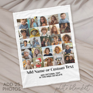 25 foto-collage - Aangepaste tekst - Zwart en wit Fleece Deken