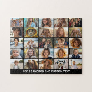 25 Foto Collage - Aangepaste Tekst - Zwart Legpuzzel