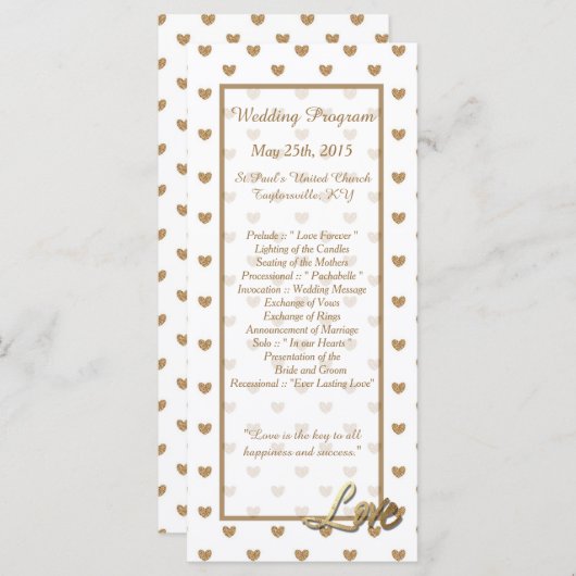 25 Gold Love Hearts Wedding Programs Programma (Voorkant / Achterkant)