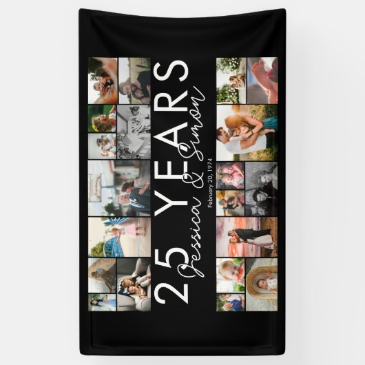 25 jaar bruiloft jubileum fotocollage bewerkbaar spandoek (Verticaal)