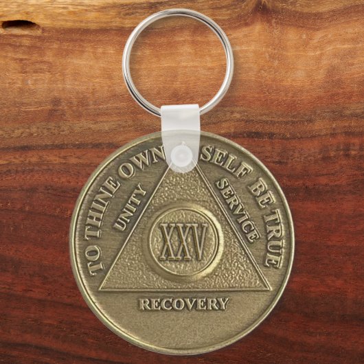 25 Jaar CUSTOME NAAM Nuchtere Medaille Sleutelhanger (Voorkant)