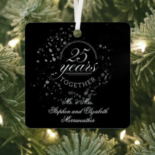 25 Jaar Samen Zilveren Bruiloft Zwart Metalen Ornament