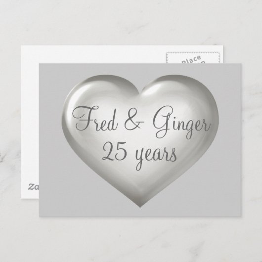 25 jaar Silver Glass en White Heart Jubileum Aankondigingskaart (Voorkant / Achterkant)