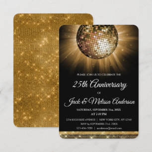 25-jarig Huwelijksjubileum Feest Gouden Disco Bal Kaart