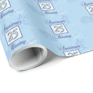 25-jarig jubileum in blauw en zilver cadeaupapier
