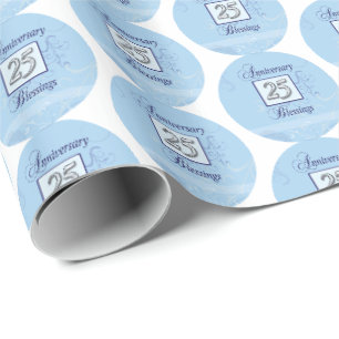 25-jarig jubileum in blauw en zilver cadeaupapier