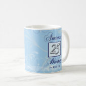 25-jarig jubileum in blauw en zilver koffiemok (Voorkant rechts)