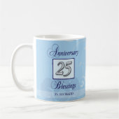 25-jarig jubileum in blauw en zilver koffiemok (Links)