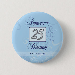 25-jarig jubileum in blauw en zilver ronde button 5,7 cm