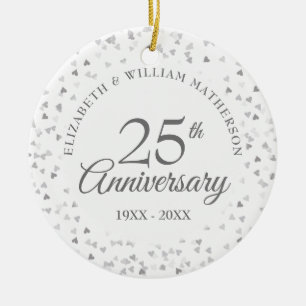 25-jarig jubileum Zilveren Hartjes Keramisch Ornament