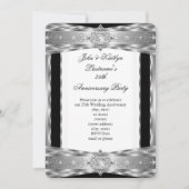 25-jarig jubileumfeest Damast Diamant Zilver Zwart Kaart (Voorkant)