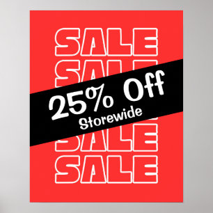25% korting op verkoopteken, winkelbrede korting r poster