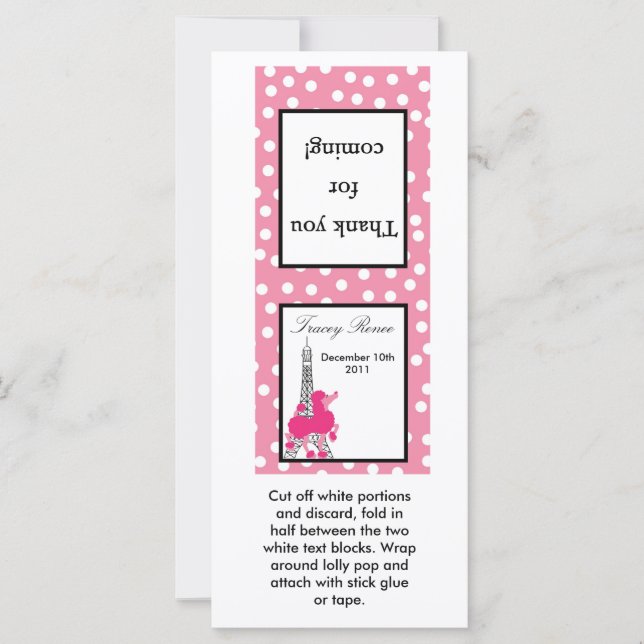 25 Lollipop Topper Roze Poedel in Parijs Eiffel (Voorkant)