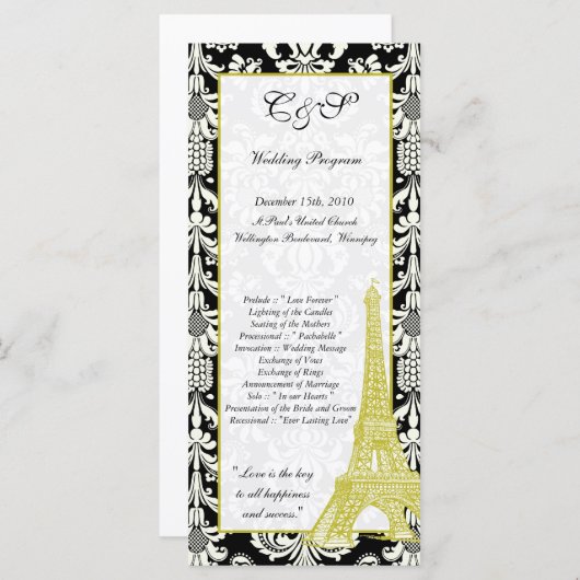 25 Mariage à Paris Black Damask Programmes (Devant / Derrière)