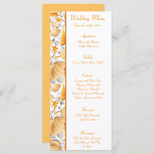 25 Menu Kaarten Assorted Seashells Sinaasappel (Voorkant / Achterkant)