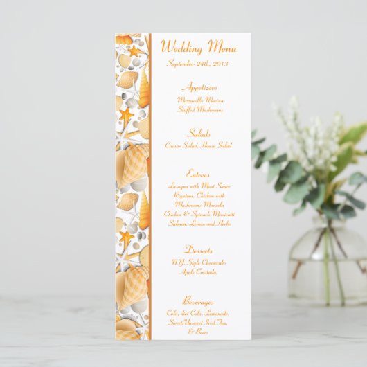 25 Menu Kaarten Assorted Seashells Sinaasappel (Staand voorkant)