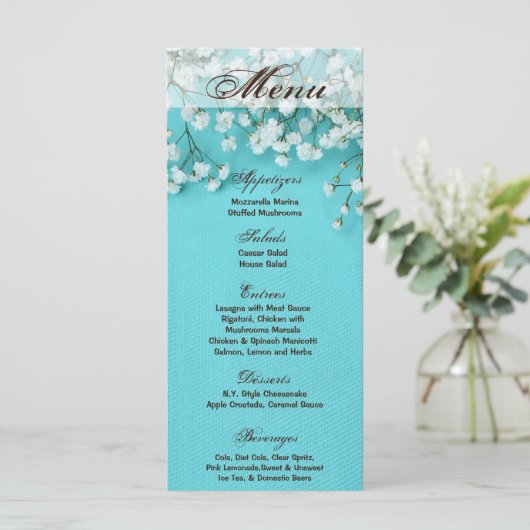 25 Menu Kaarten Babys Breath Spring Bloem Bruiloft (Staand voorkant)