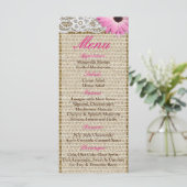 25 Menu Kaarten Burlap Kant Roze Daisy Flower (Staand voorkant)