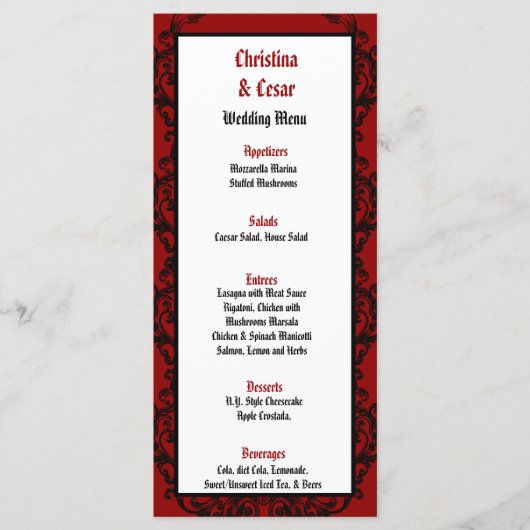 25 Menu Kaarten Crimson Rood  Verfraaiing Rub (Voorkant)