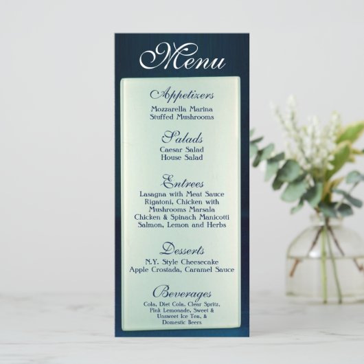 25 Menu Kaarten Frosted Glass Mirror Modern Chic (Staand voorkant)