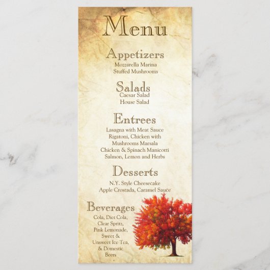 25 Menu Kaarten Herfst Autumn Tree Aged Paper (Voorkant)