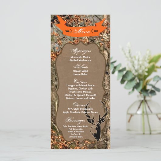 25 Menu Kaarten Jagen Herten Buck Head Camo (Staand voorkant)