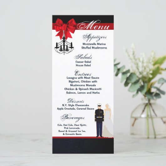 25 Menu Kaarten Marine Uniform Groom Bruid Jurk Bl (Staand voorkant)